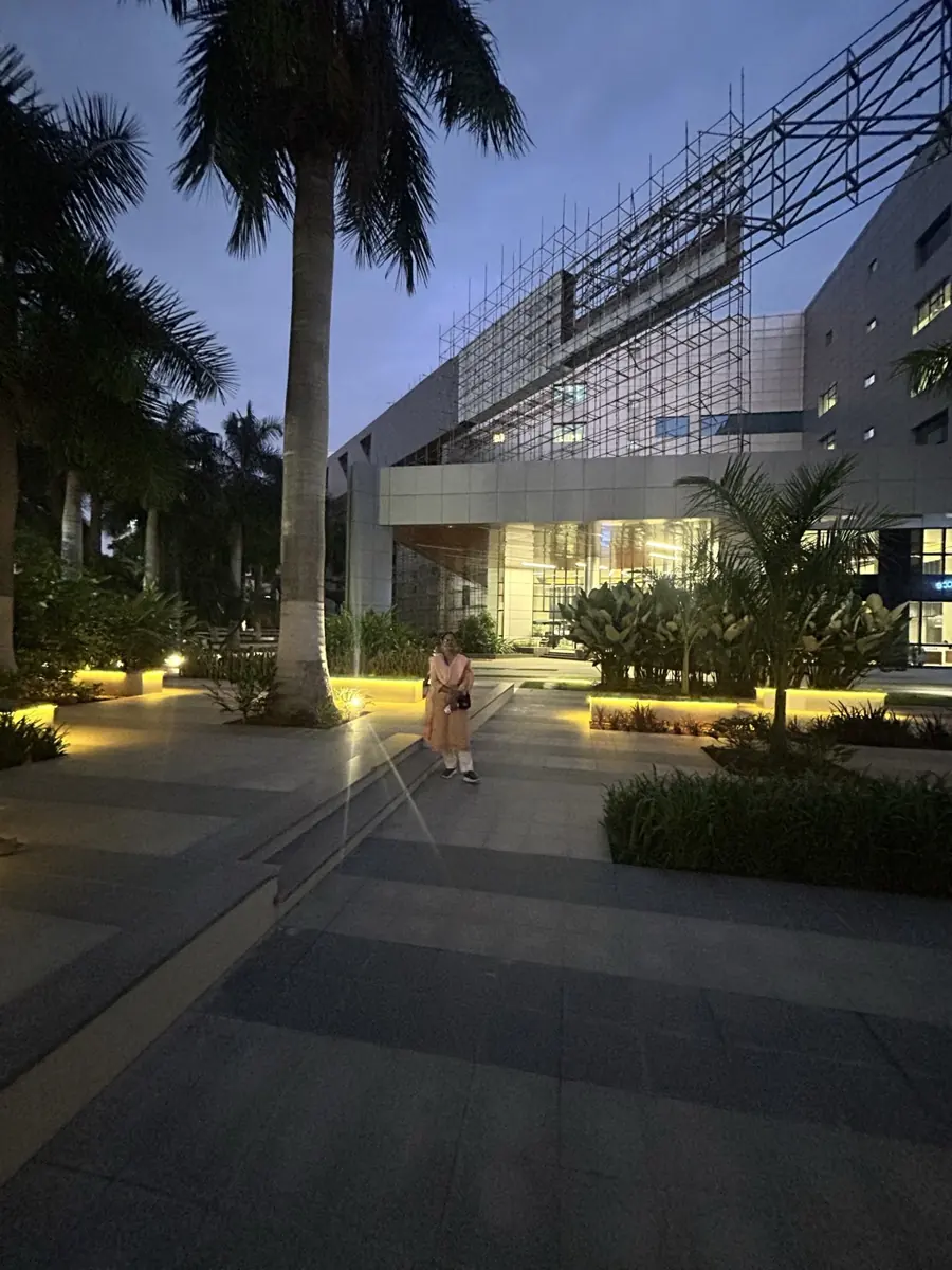 Office campus at dusk